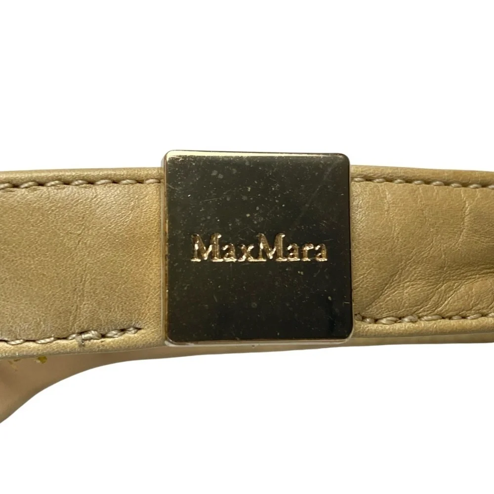 MAX MARA - Slingback Leather Sandals Block Heel Beige Size 38.5